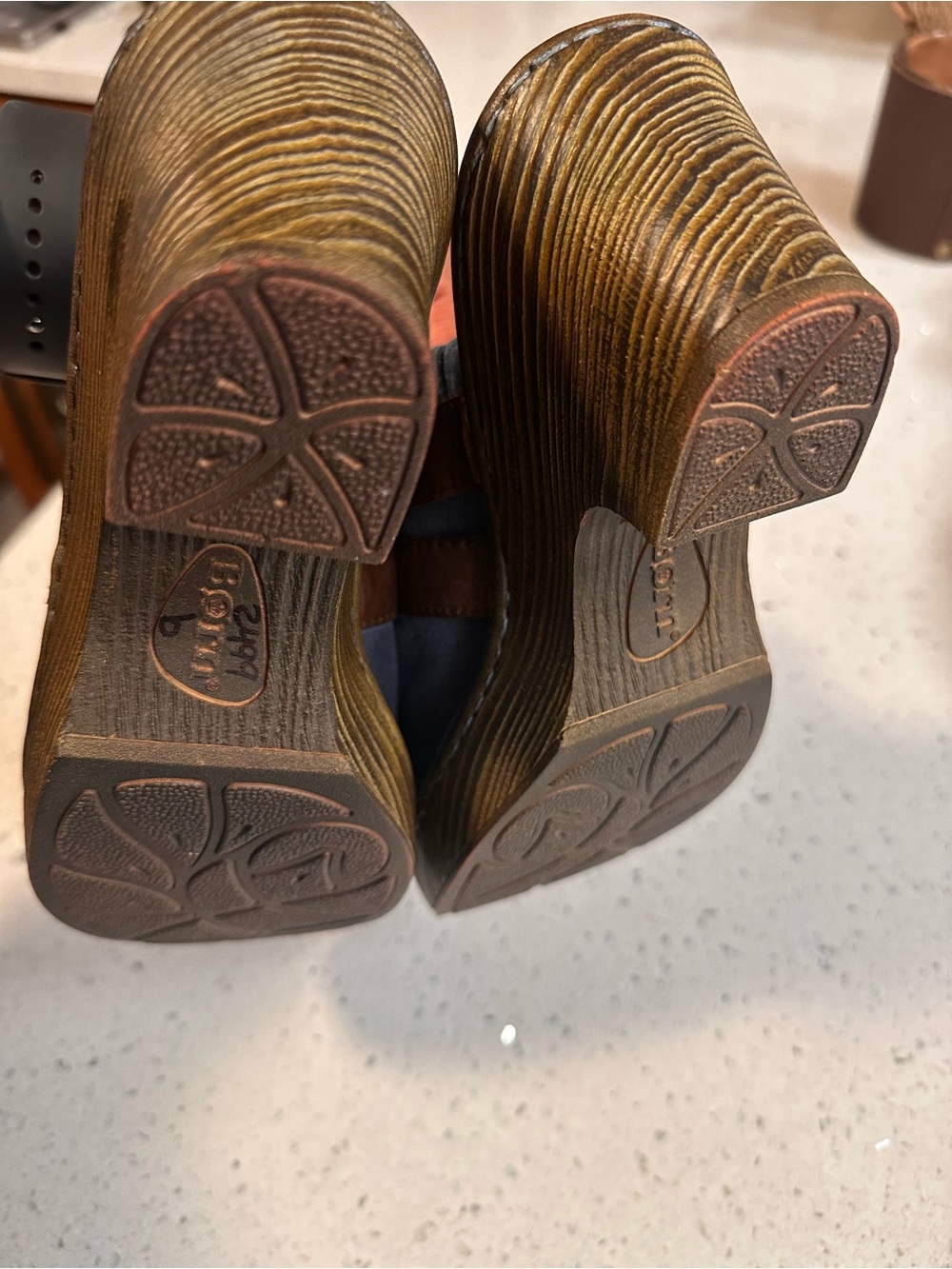 Born Blue Suede Leather Clogs Mules Double Buckle Slip On Heels Shoes Women’s 8 - Picture 12 of 15